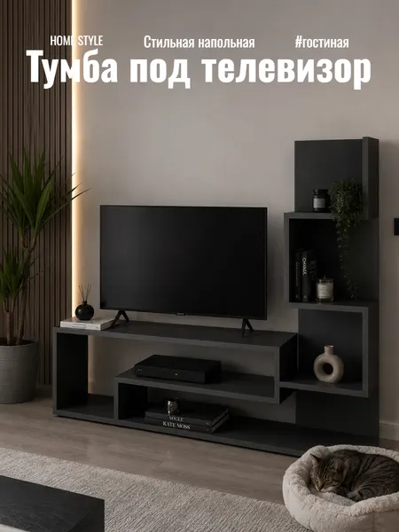 Тумба под телевизор "Прудников", напольная, деревянная, цвет графит, материал ЛДСП