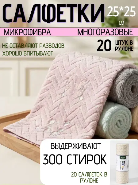 Салфетки для уборки из микрофибры многоразовые 25*25 см