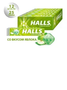 Карамель леденцовая Halls, со вкусом яблока, 12 шт х 25 г