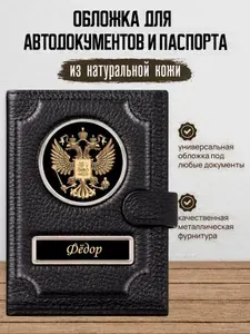 Кожаная обложка для автодокументов и паспорта Фёдор