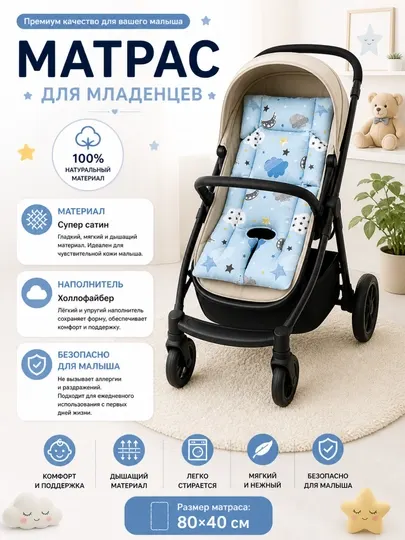 Матрас для детской коляски, для автокресло, матрас на шезлонг, на стульчик