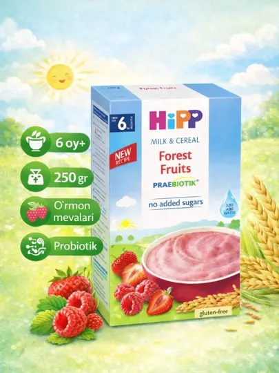 HIPP детская молочная каша, c лесными ягодами и пробиотиками, 250 грамм, с 6 месяцев
