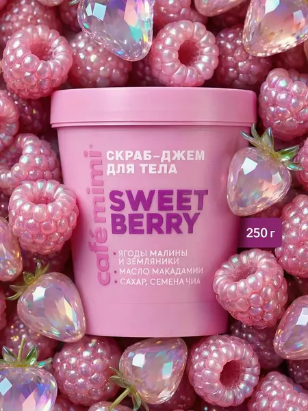 Скраб-джем Cafe Mimi "SWEET BERRY" с семенами чиа, для тела, 250 г