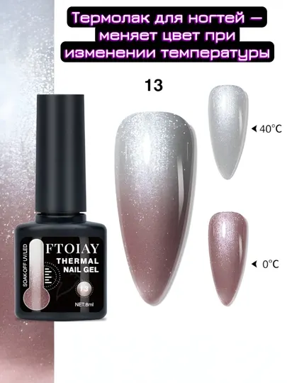 Лак для ногтей GEL термолак для ногтей с эффектом смены цвета, блестящий , лак, прозрачный