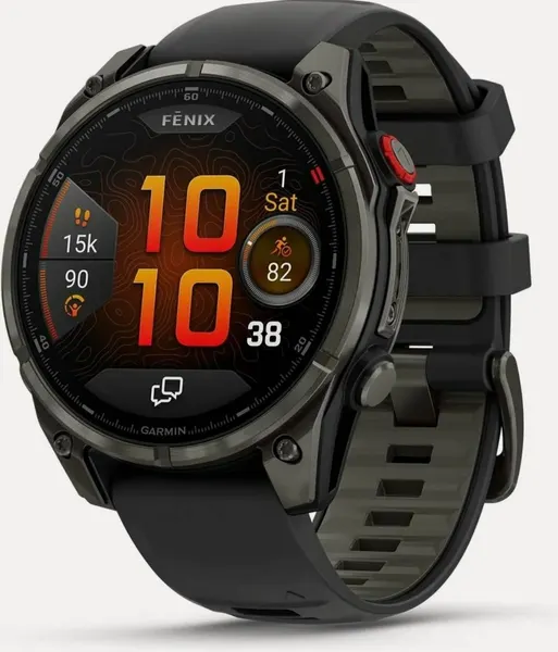 Garmin Fenix 8 Pro – 47 mm, AMOLED, Sapphire, Carbon Gray DLC Titanium with Black/Pebble Gray Silicone Band 010-03198-00
