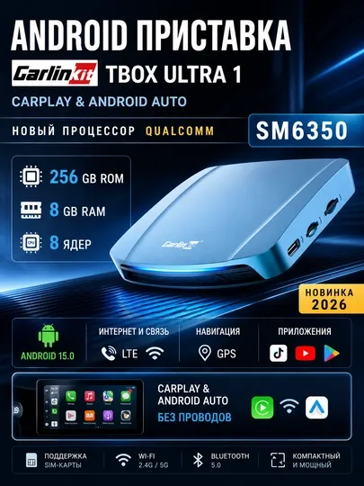 Carlinkit TBox Ultra 5G 8/256GB—Android AI Box, беспроводной Apple CarPlay и Android Auto