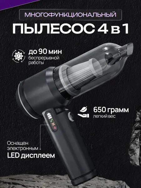 Мощный Пылесос автомобильный беспроводной аккумуляторный
