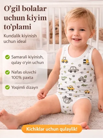 Детский комплект майка и трусы хлопок 2–6 лет — разноцветный принт, мягкое бельё