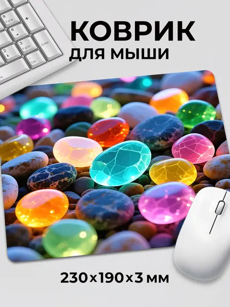 Коврик для мышки Цветной Камушки Разноцветный голубой галька, на нескользящем резиновом основании 230x190x3 мм