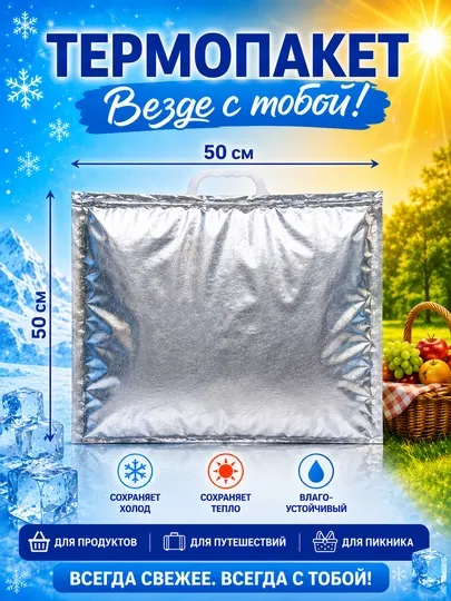 Термопакет, Эконом 25 литр, 3 слоя, 50*50 см,0,5 кв.м Большой