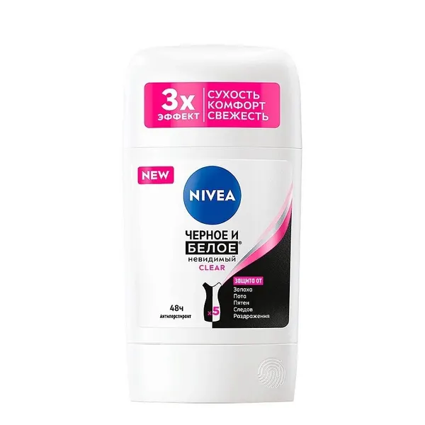 Дезодорант-стик Nivea "Clear", Черное и Белое, Невидимый, 50 мл