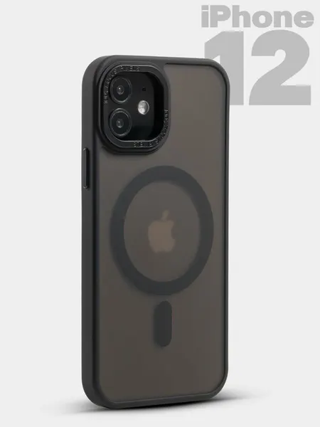 Чехол О'кейси, для iPhone 12, 12 Pro, MagSafe, силикон, чёрный/прозрачный