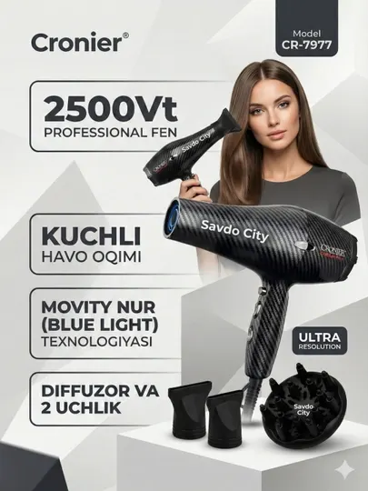 Профессиональный фен для волос CRONIER CR-8111 , для сушки и укладки с ионизацией, 2800W