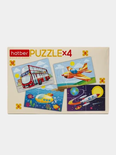 Пазл Hatber 4-6-8-12 элементов, А5ф, "Виды транспорта" ПЗ5 28351 q0000038163