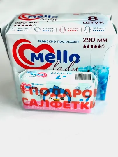 Женские гигиенические прокладки Mello lady 8, размер 290мм + влажные салфетки Mello 1шт.