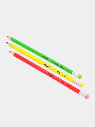 Карандаш чернографит. Deli Neon EU51800 2B тополь ластик корпус ассорти рисунок 3 штук