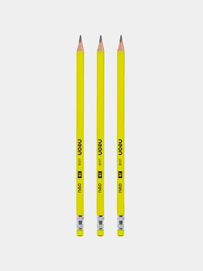 Карандаш чернографитный с ластиком Deli Neon EU51800, 2B, 3 шт