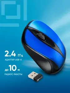 Мышь Оклик 675MW черный/синий оптическая (800dpi) беспроводная USB (2but)