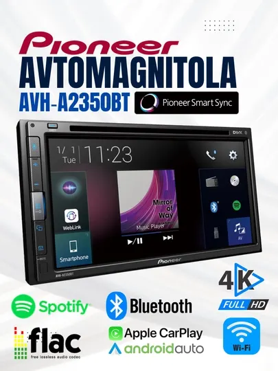 Автомагнитола Pioneer AVH‑A2350BT 2DIN с функцией Bluetooth, Apple CarPlay и Android Auto