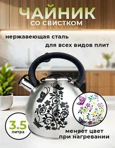 Чайник со свистком, нержавеющая сталь, 3,5 л.