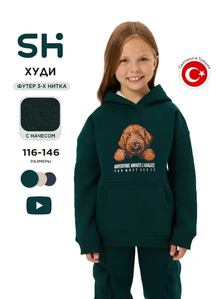 Shuzzi Утепленное худи с капюшоном кофта с начесом и вышивкой