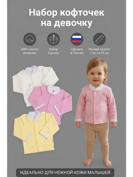 HAGA Кофточки для малышей и новорожденных 3 шт, интерлок
