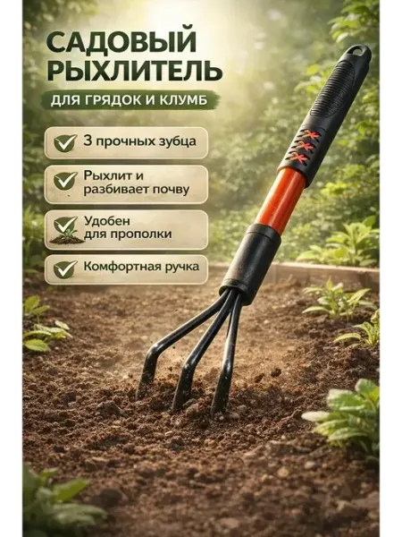 Ананас Рыхлитель садовый ручной для почвы и прополки 3 зубца
