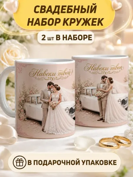 Virinka Парные кружки жениху и невесте с открыткой для денег