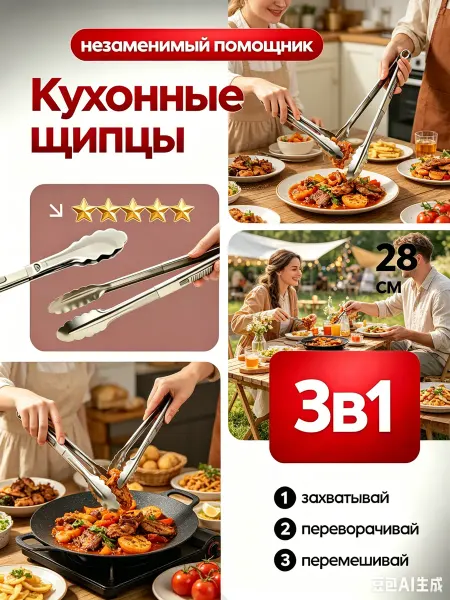 Щипцы для гриля и кухни термостойкие нержавеющие