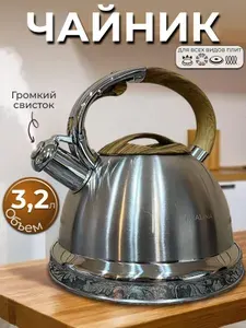 Чайник для плиты со свистком 3.2 л. Для газовой, индукционной плиты