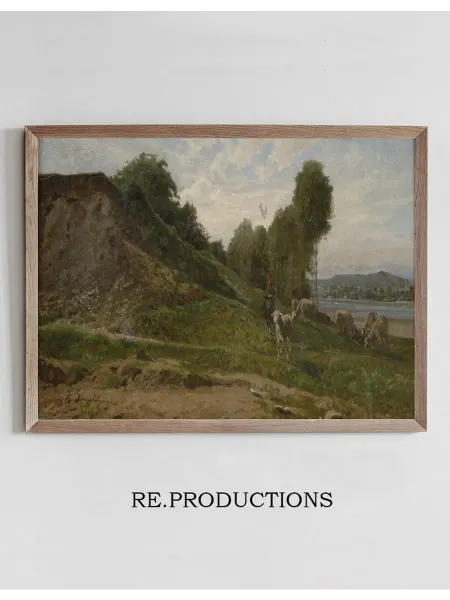 Re.productions Постер Landscape with sheep - Charles François Daubigny