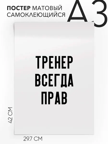 Постер интерьерный на стену - про спорт Тренер всегда прав