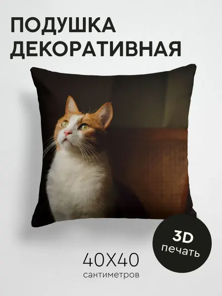 365home Подушка декоративная, 40x40см Животные кот бело-рыжий