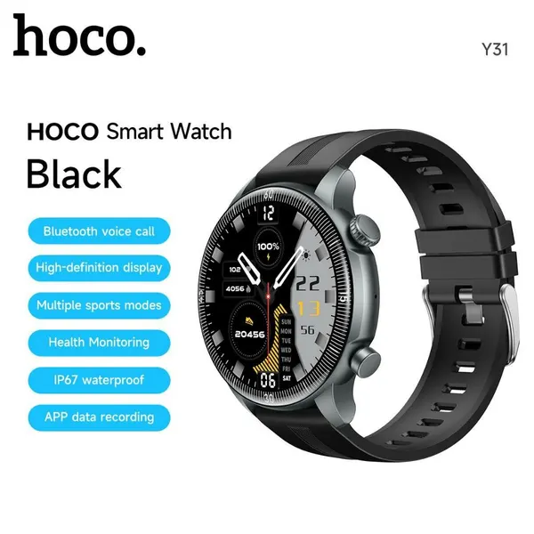 Смарт-часы HOCO Y31 Black, 1.46”, Bluetooth-звонки, IP67, SpO2, 100+ спортивных режимов