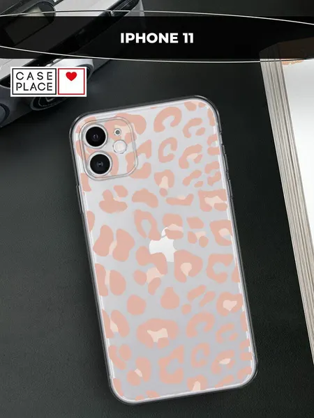 Чехол на Apple iPhone 11 / Айфон 11 с принтом Паттерн бежевый леопард, прозрачный