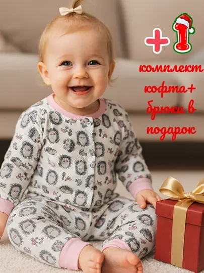 Комплект для малышей до 3 лет: кофточка и штанишки + дополнительный комплект в подарок