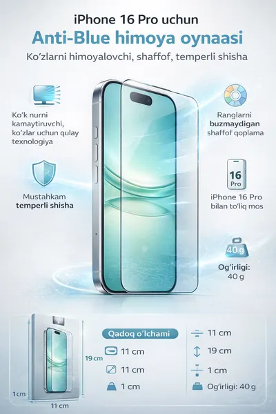 Защитное стекло для iPhone 16 pro с защитой от синего света 7milliard, 60% защита от синего света, закаленное