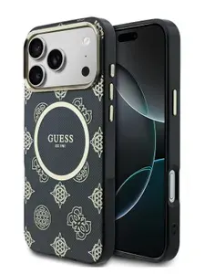 Guess чехол с MagSafe для iPhone 17 Pro, с принтом IML Peony Dots, с метал. рамкой камеры, розовый