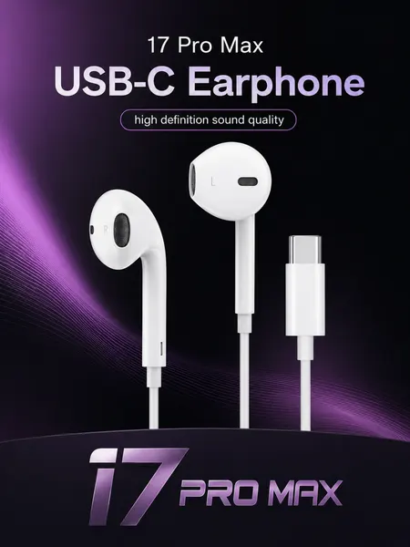 Проводные наушники 17 pro max с разъемом USB-C, чистый звук, комфортное ношение, для устройств типа USB-C