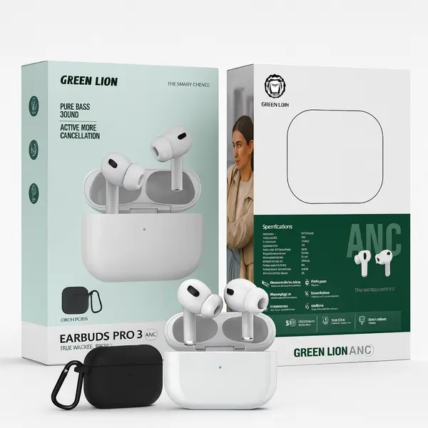 Наушники Green Lion Earbuds Pro 3 ANC 25дБ, до 20 часов работы, Bluetooth 5.4 с чехлом премиум качества