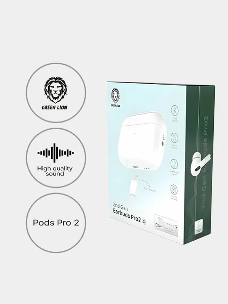 Беспроводные наушники Green Lion Pro2 / Bluetooth 5.3, ENC, до 28 ч работы , влагозащитная IPX5, белые