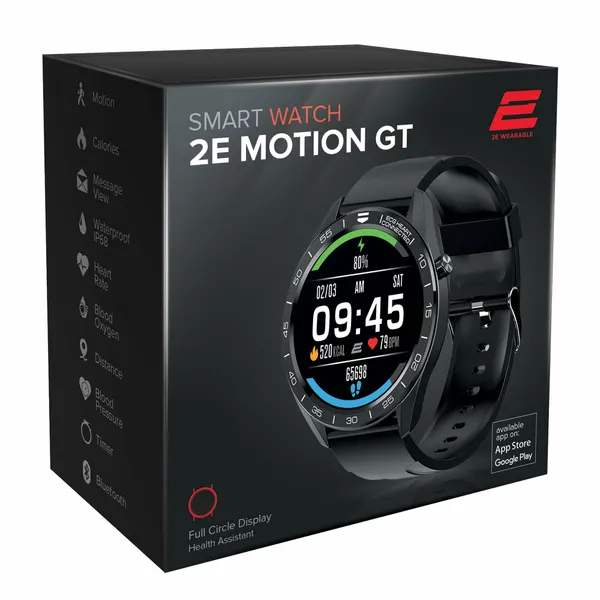 2e Motion gt 46 мм Black‑Silver Smartwatch-умные часы для спорта, работы и отдыха
