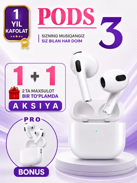 Беспроводные Bluetooth наушники Pods Pro, AirPods 3 для Iphone и Android
