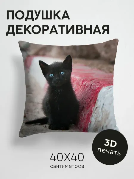 365home Подушка декоративная, 40x40см Животные котенок улица