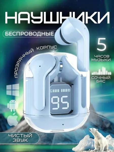 Беспроводные наушник с дисплеем, микрофоном и шумоподавлением IOS Android