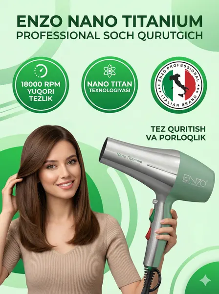 Профессиональный фен для волос ENZO PROFESSIONAL, для сушки и укладки с ионизацией