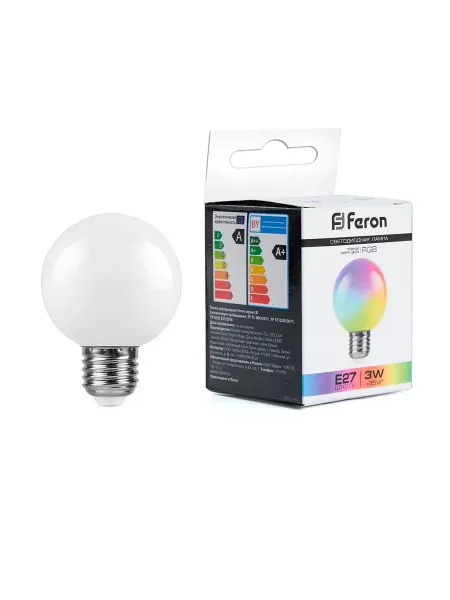 Feron Лампа светодиодная LB-371 Шар матовый E27 3W 230V RGB
