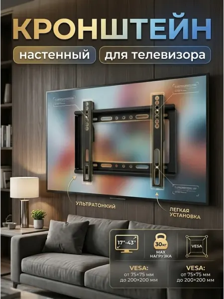 KRONI Кронштейн для телевизора на стену 17-43 стальной