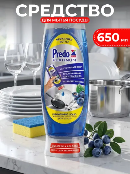 PREDO Средство для мытья посуды PREDOX POWER черника, 650 мл