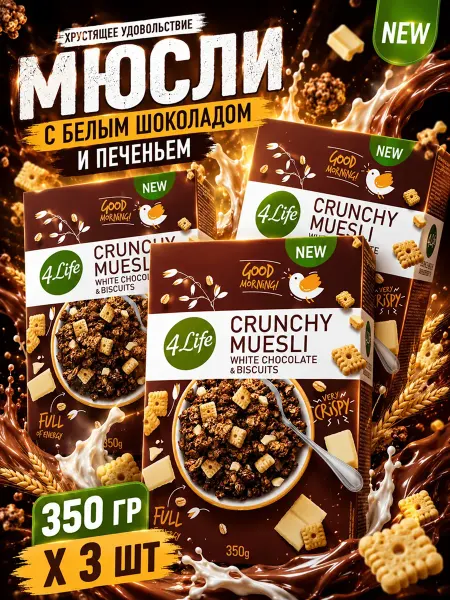 4Life Мюсли запеченные с белым шоколадом и печеньем 3*350г